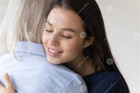 Happy Smiling Young Woman Hugging Mature Mom With Love Stock Image Image Of Millennial