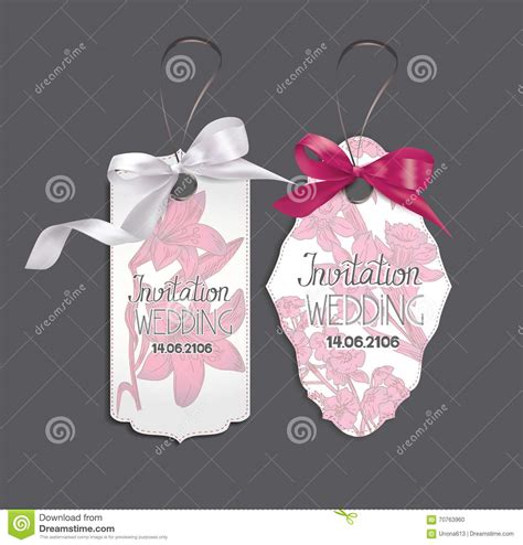 Set Of Elegant Cards With Pink Silk Ribbons And Flowers On The