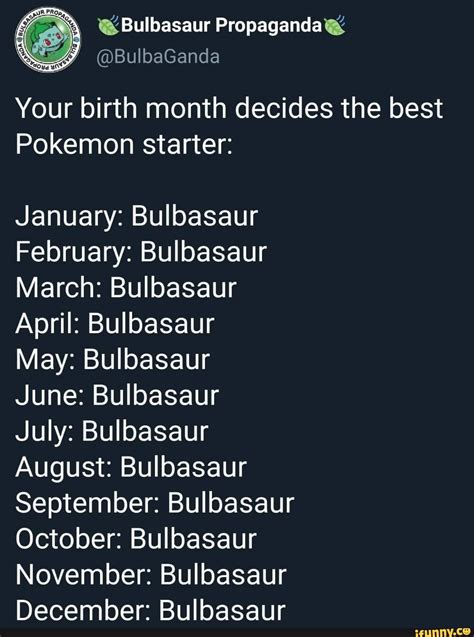 Your Birth Month Decides The Best Pokemon Starter January Bulbasaur