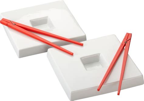 2 Piece Red Clothespin Chopsticks And Dunk Sushi Plate Set In Red Hot Cb2 Sushi Plate Set