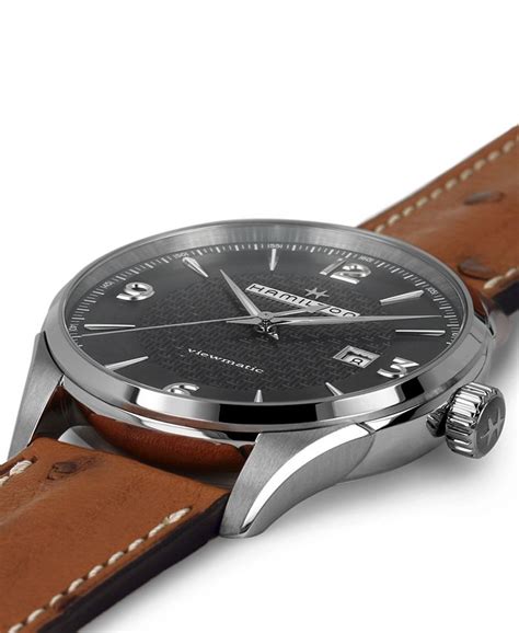 hamilton men s swiss automatic jazzmaster viewmatic light brown ostrich leather strap watch 44mm