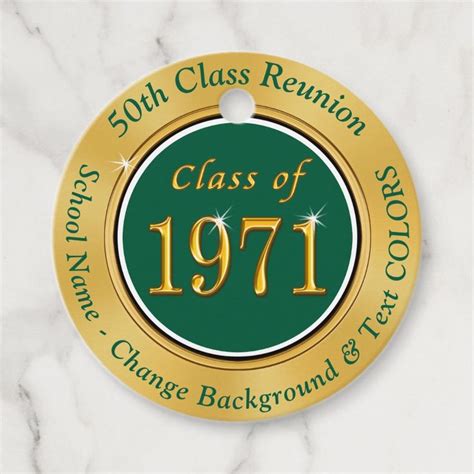 Cheapgreen And Gold 50th Class Reunion Favor Tags Zazzle Class