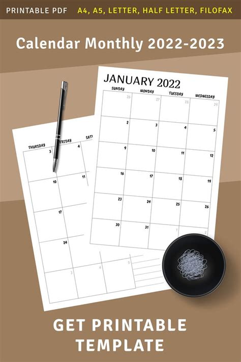 Printable Calendar Monthly 2023 2024 Month On Two Page Etsy