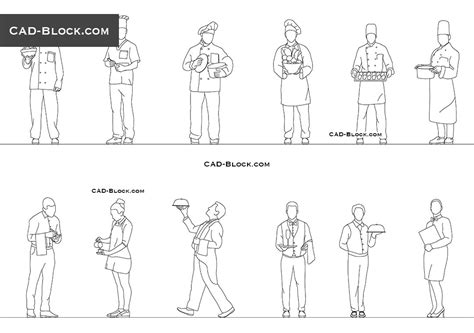 Here is set of people cad blocks from the cadbull database.this set of cad blocks consists of detail of people block design drawing, in this i think this may be very helpful to everyone this cad blocks describes people in plan and elevation view. Waiters, Cooks CAD blocks download free, AutoCAD 2D models