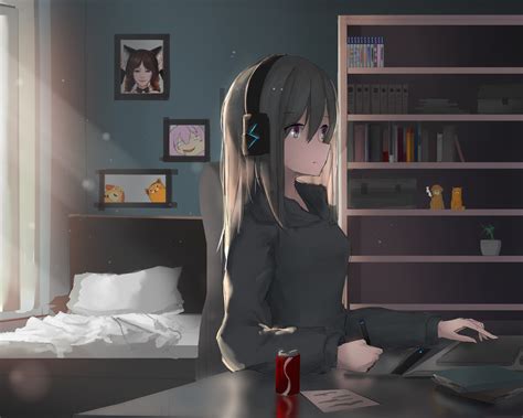 1280x1024 anime girl headphones working 4k 1280x1024 resolution hd 4k wallpapers images