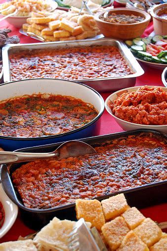 Traditional Macedonian Food Tavche Gravche Kapama And Ajvar Stock Photo