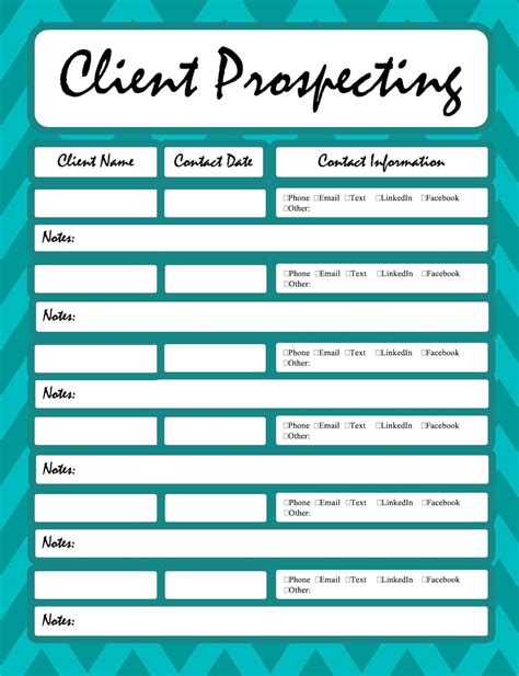Client Prospecting Sheet Teal Etsy