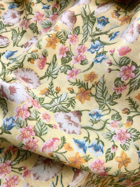 Vintage Fabric Yellow Floral Print Printsiples Fabric Cotton Fabric