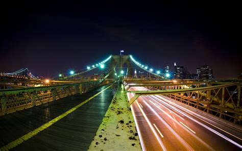 Bridge Long Exposure Wet Rain Lights Light Trails New York City