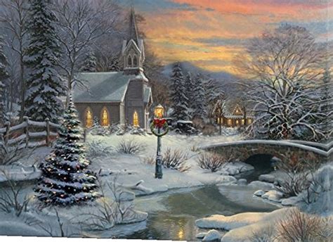 Large Festive Church Winter Christmas Snow Scene Light Up