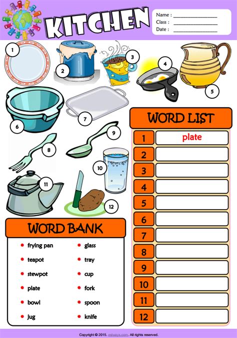 Kitchen Esl Vocabulary Find And Write The Words Worksheet For Kids