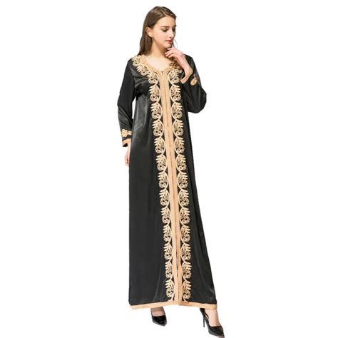 Women Linen Embroidery Beads Long Sleeve Muslim Maxi Islamic Dress Moroccan Clothing Arab Robes
