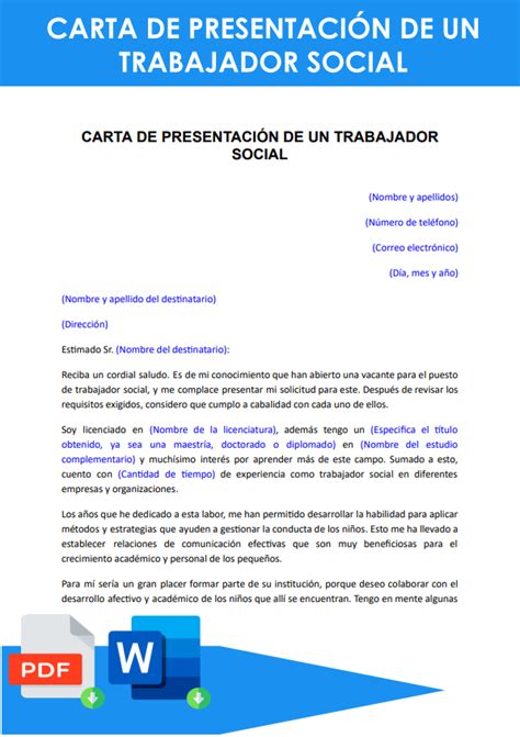 Ejemplo De Carta De Presentación De Un Trabajador Social