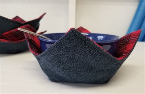 Bowl Warmercozies Made From Recyled Denim Jeans And Lined Etsy Red
