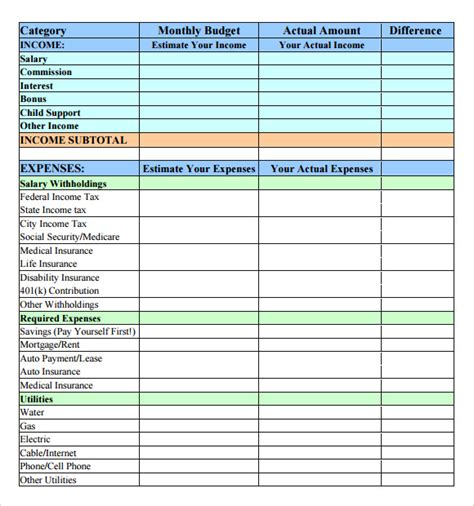 Simple Monthly Budget Template Free