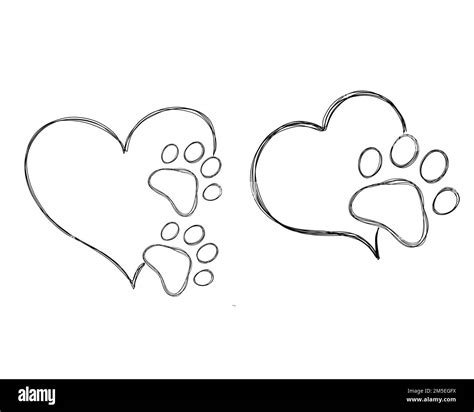 Dog Footprints Line Art Print Dogs Paw In The Heart Love For A Pet