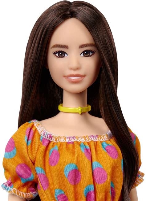 Barbie Fashionistas Doll Long Brunette Hair Wearing Orange Dress In