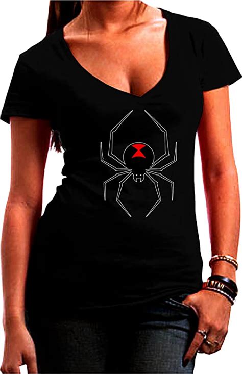 Black Widow Spider Design Juniors V Neck Dark T Shirt Clothing