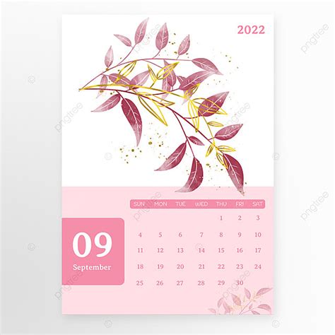 Serie De Flores 2022 Calendario Anual Septiembre Acuarela Flores Y