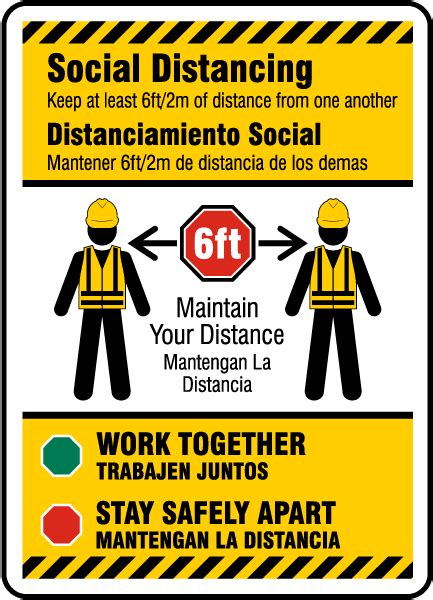Safety issues with housekeeping at construction site. Bilingual Social Distancing Construction Sign D6250BI, by ...