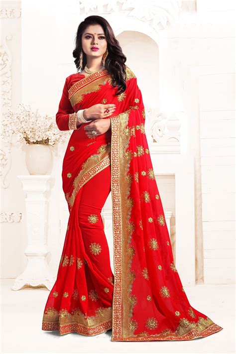 Indian Wedding Georgette Red Colour Saree 1556 Indian Saree Blouses Designs Indian Wedding