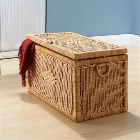 28 Diamond Design Natural Rectangular Rattan Storage Trunk Bathroom