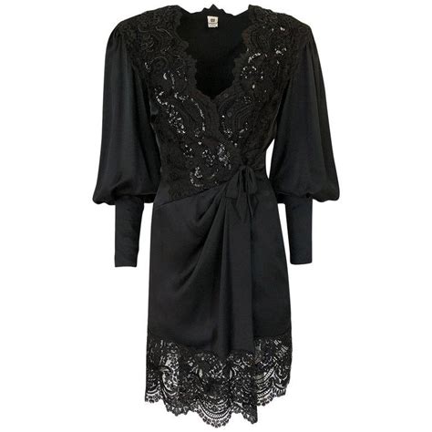 Emanuel Ungaro Black Sequin Lace And Silk Satin Dress C1988 From A