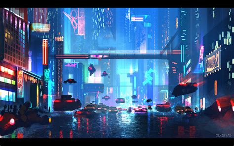 Midnight Oc Cyberpunk City Anime City Futuristic Art