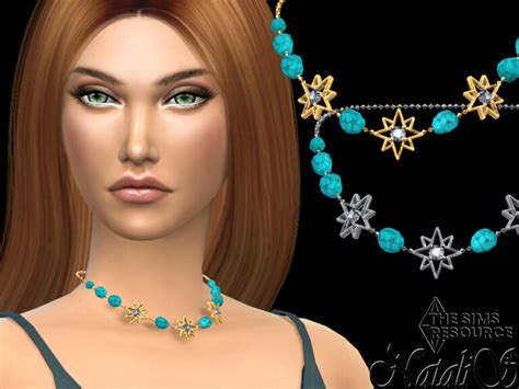 Starry Turquoise Gem Short Necklace By Natalis At Tsr Sims 4 Updates