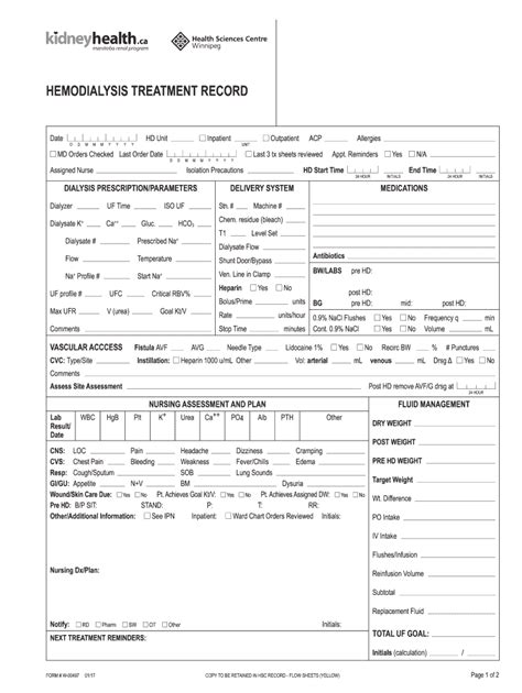 Hemodialysis Treatment Record Fill And Sign Printable Template Online