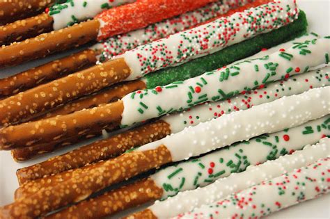 Christmas White Chocolate Dipped Pretzel Rods The