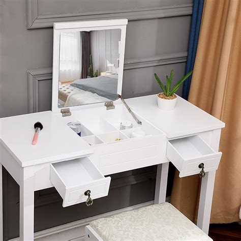 Vanity Set With Flip Top Mirror Makeup Dressing Table Writing Desk With