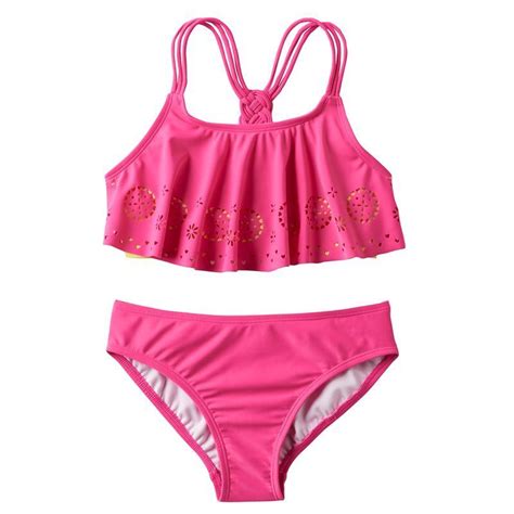 Girls 7 16 Freestyle Revolution Perforated Medallion Tankini Swimsuit Set Pink Swimsuit