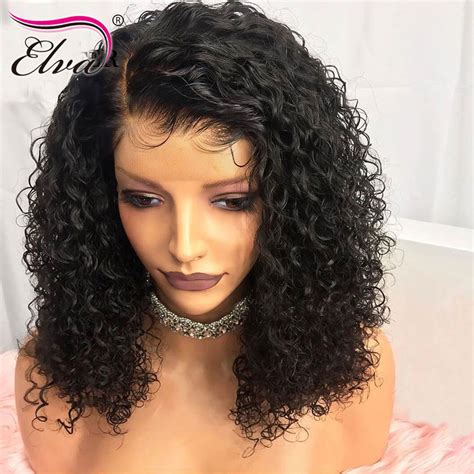 Curly Short Human Hair Wigs With Baby Hair Elva Remy Hair Full Lace Wig Pre Plucked Hairline
