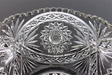 Antique Eapg Bowl Imperial Glass Hobstar Clear Glass Sawtooth Edge Serving Dish