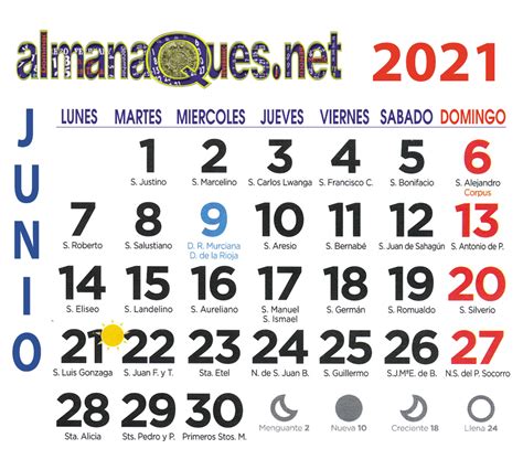 Calendario 2021 Con Santoral Y Lunas Calendario Con Santoral