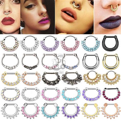 G Steel Gold Septum Piercing Crystal Multicolor Septum Nose Rings