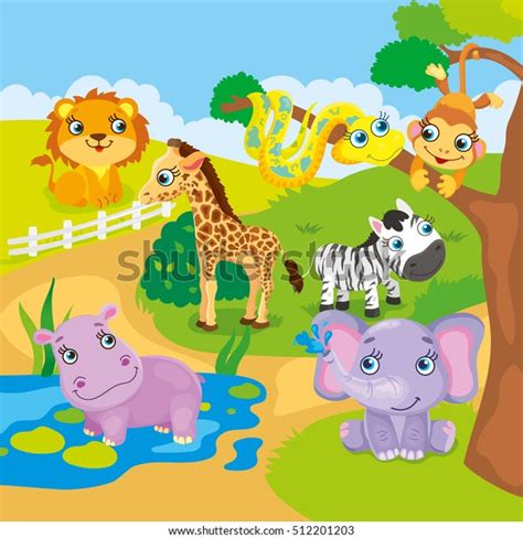 Cute Cartoon Zoo Animals เวกเตอร์สต็อก ปลอดค่าลิขสิทธิ์ 512201203