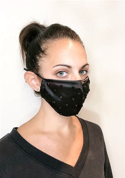 Black Satin Face Mask For Women Black Face Mask With Bling Etsy
