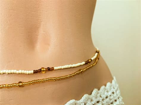 Waist Beads 2 Pcs Belly Bead Set Belly Chain Ivory Brown Etsy