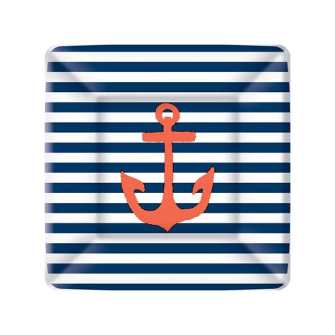 Yacht Club Navy And White Stripe With Red Anchor Dessert Paper Plates