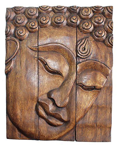 Hand Carved Wooden Thai Buddha Face Wall Art Plaque Hanging Panels Teak