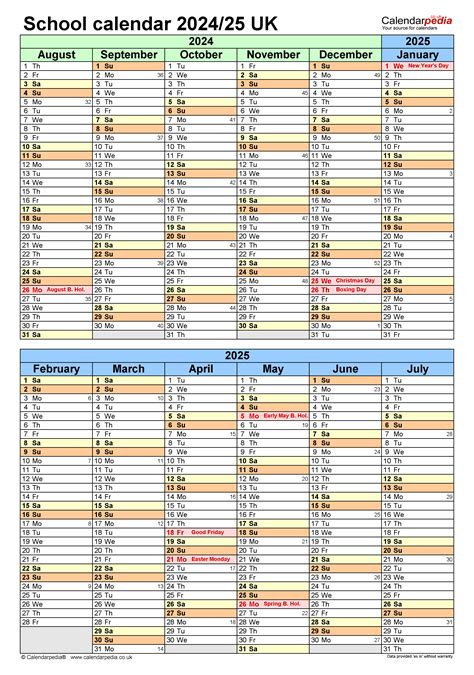 School Calendars 202425 Uk Free Printable Pdf Templates