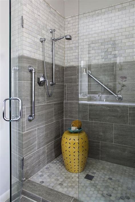 Floorpops fp3295 townhouse peel & stick floor tile, grey. Gray Shower Tiles - Contemporary - bathroom - Erin Glennon Interiors