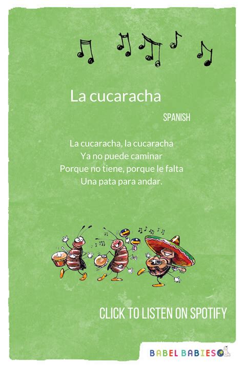 La Cucaracha Kids Songs Childrens Songs Preschool Activities
