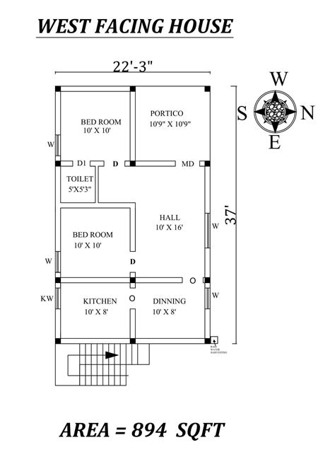 223x37 Marvelous 2bhk West Facing House Plan As Per Vastu Shastra