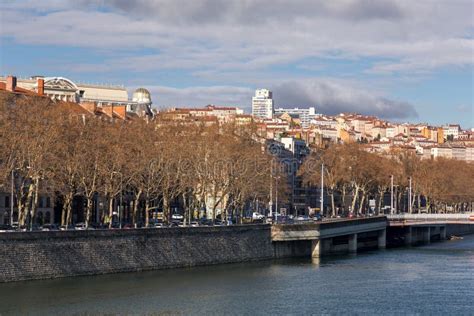 Winter Scene With Buildings Around The River Saone Lyon France