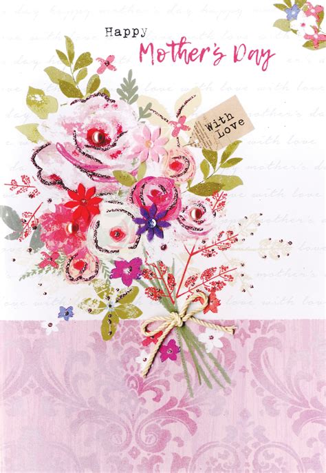 Happy Mothers Day Card With Love Embellished Bouquet Cards