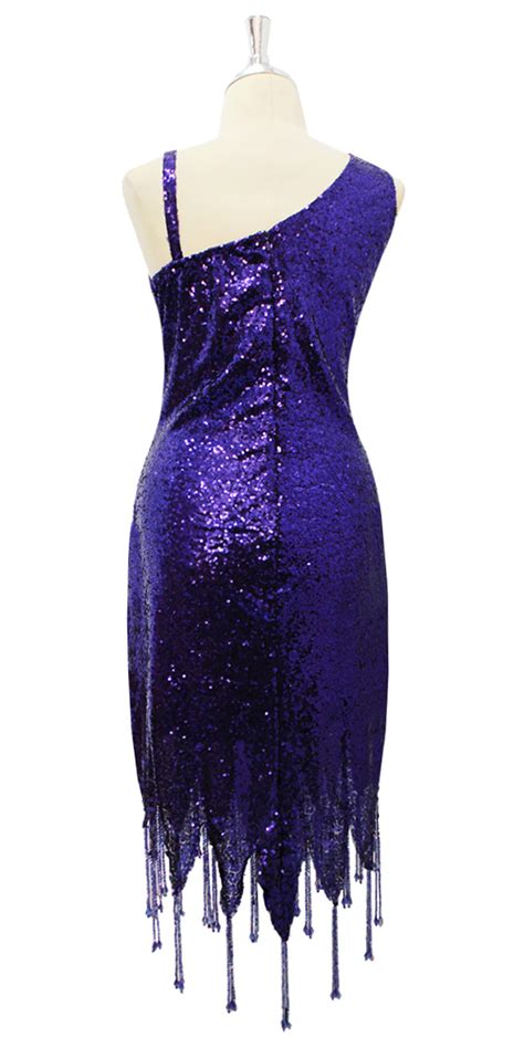 Short Dress One Color Short Dark Purple Sequin Fabric Dress With