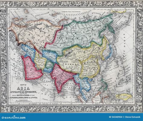 Mapa Antigo De Ásia Que Mostra A Divisão Política Ilustração Stock